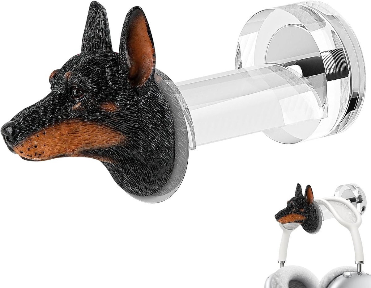 Magnetische Hoofdtelefoonhouder met Hondenkop van Hars en Transparante Acrylhouder voor Over-Ear en On-Ear Hoofdtelefoons, Ideaal voor PC-kasten, Planken en Kasten