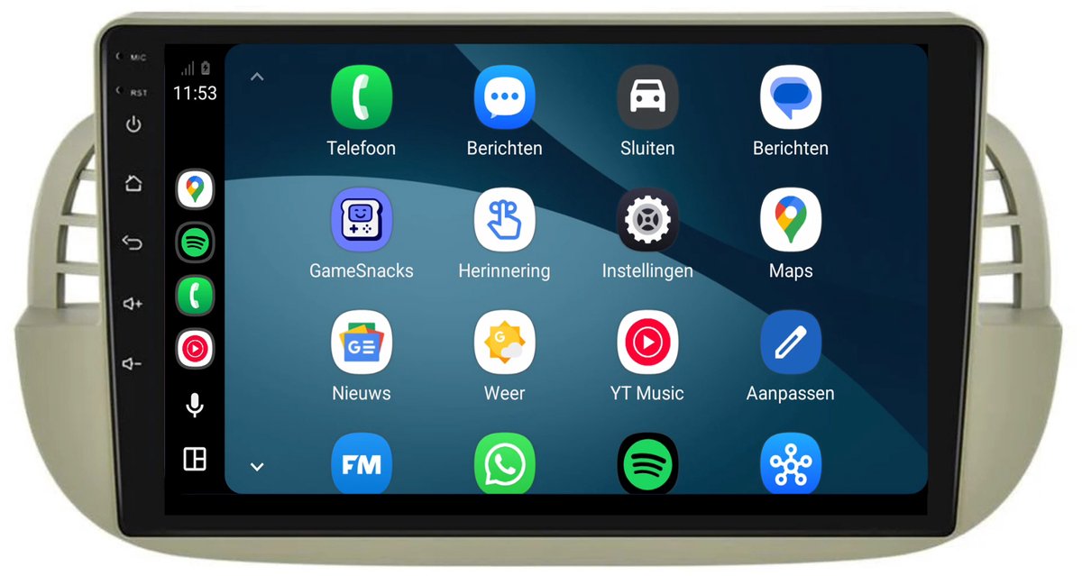 Fiat 500 | Android 15 | 9 inch Autoradio | 2007 t/m 2015 | CarPlay & Android Auto | Beige