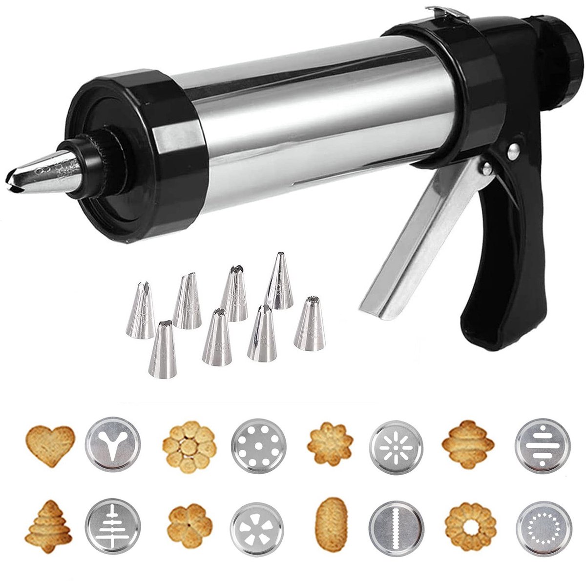 Elzusha - RVS Cookie Press met 8 Spuiten voor Taartdecoratie