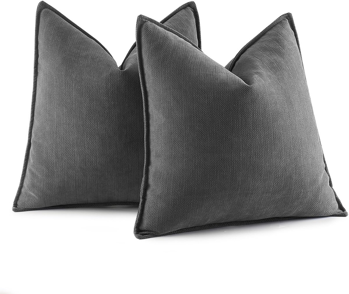 Elzusha - Set van 2 Kussenhoezen - Decoratieve Kussens met Verborgen Rits - Donkergrijs 50 x 50 cm
