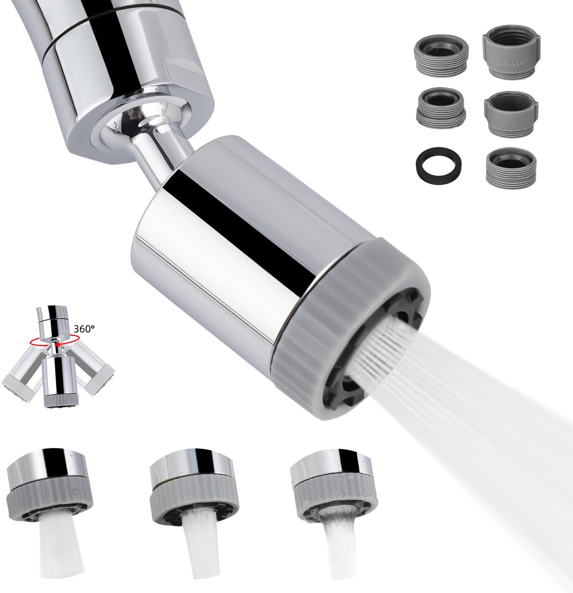 Kraan Opzetstuk - Waterbespaarder - 3 Standen Multifunctioneel 360° Draaibaar Zwenkbaar - Voor Keuken en Badkamer - Chroom FM22