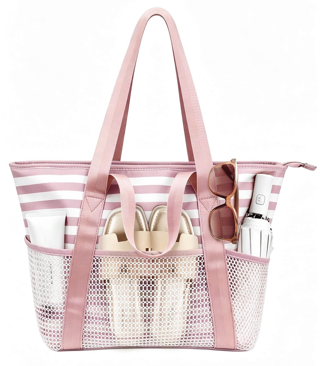 Elzusha - XXL Strandtas - Waterdicht en Vouwbaar - Beige - Met Rits