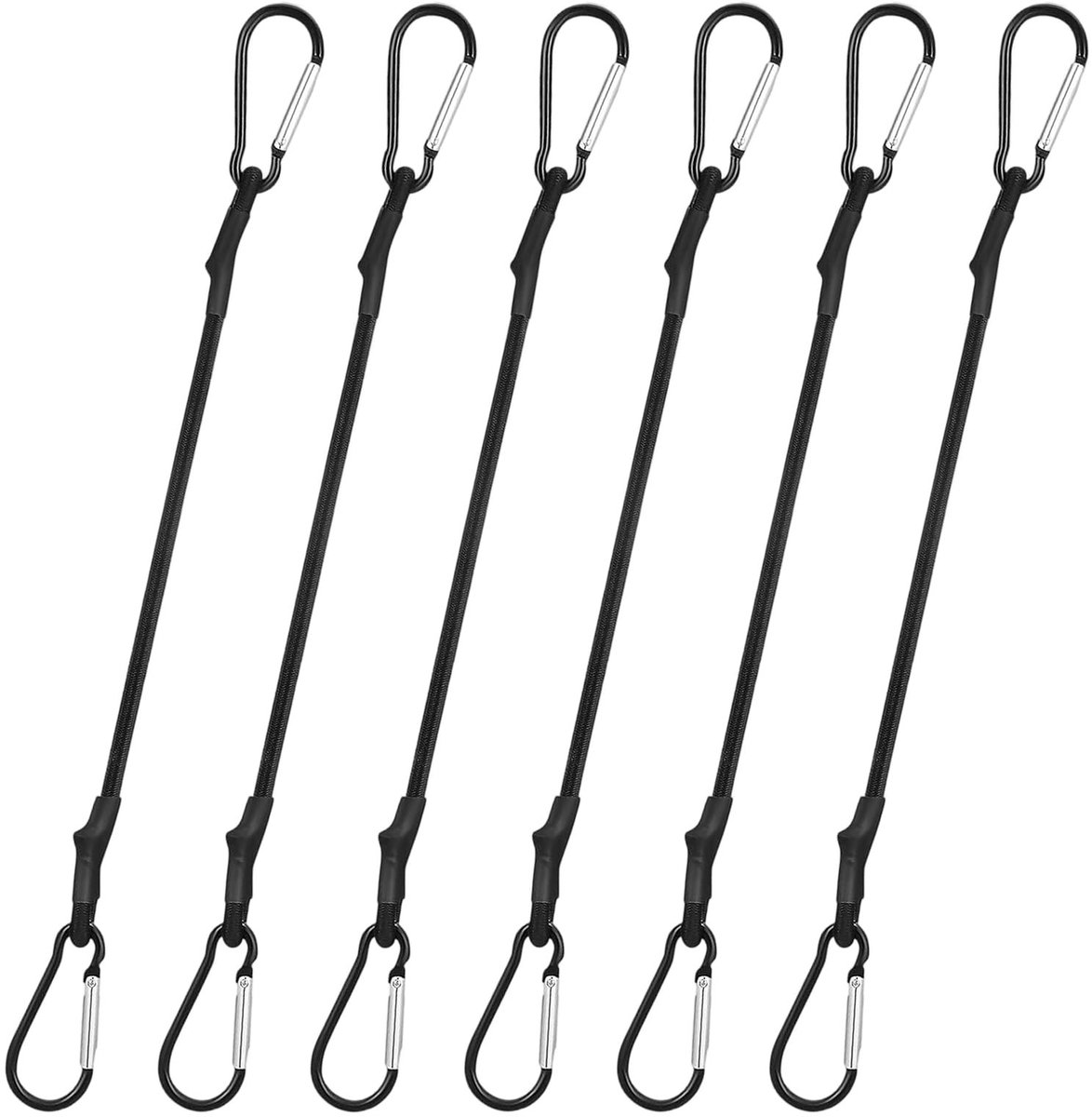 Elzusha - Elastische spanners met karabijnhaak - 6 mm en 30 cm in zwart