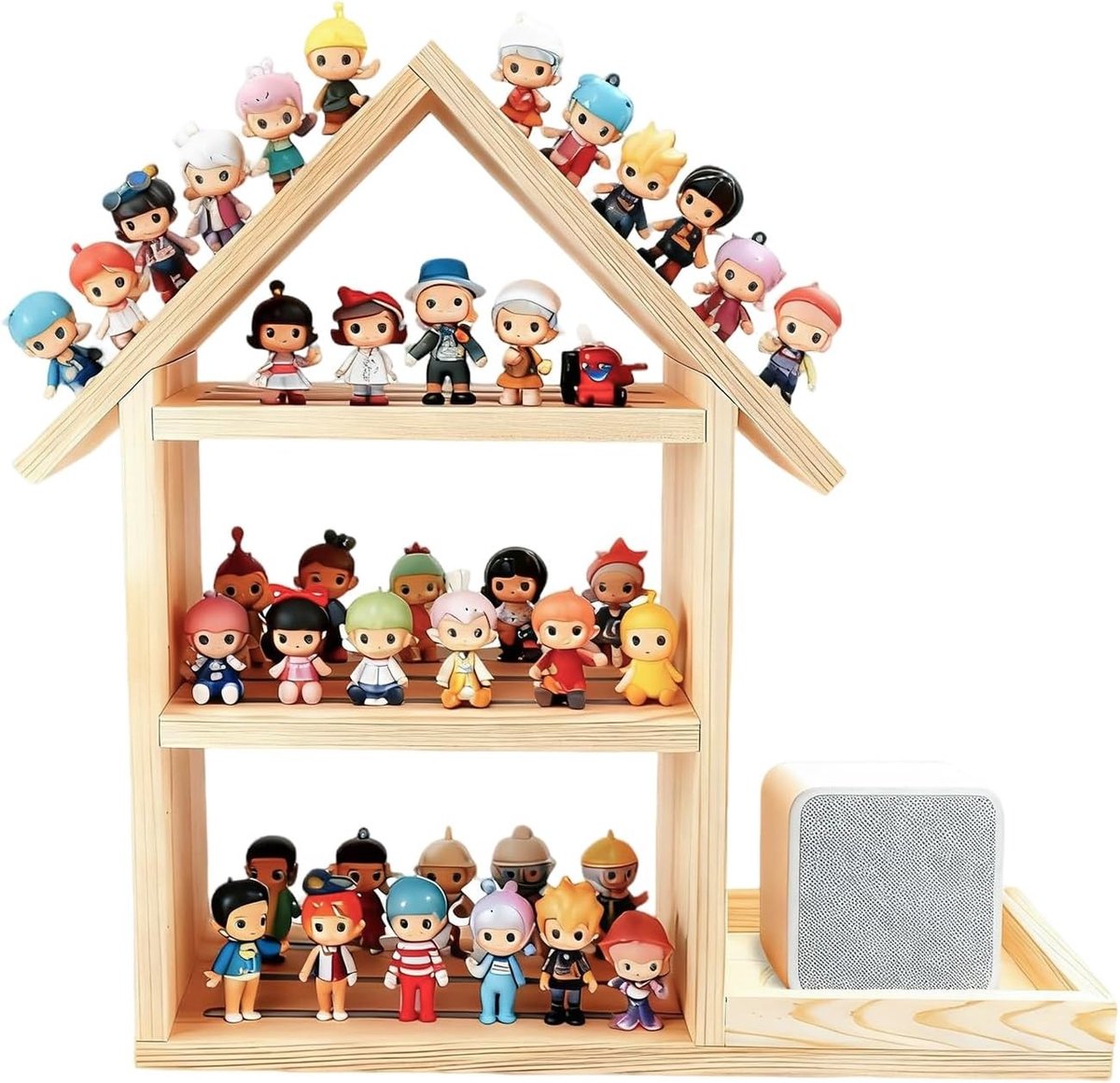 Houten Opbergplank in Huisvorm voor Toniebox en Figuren, Ideaal voor Jongens en Meisjes, Creatieve Wanddecoratie en Speelgoedopslag