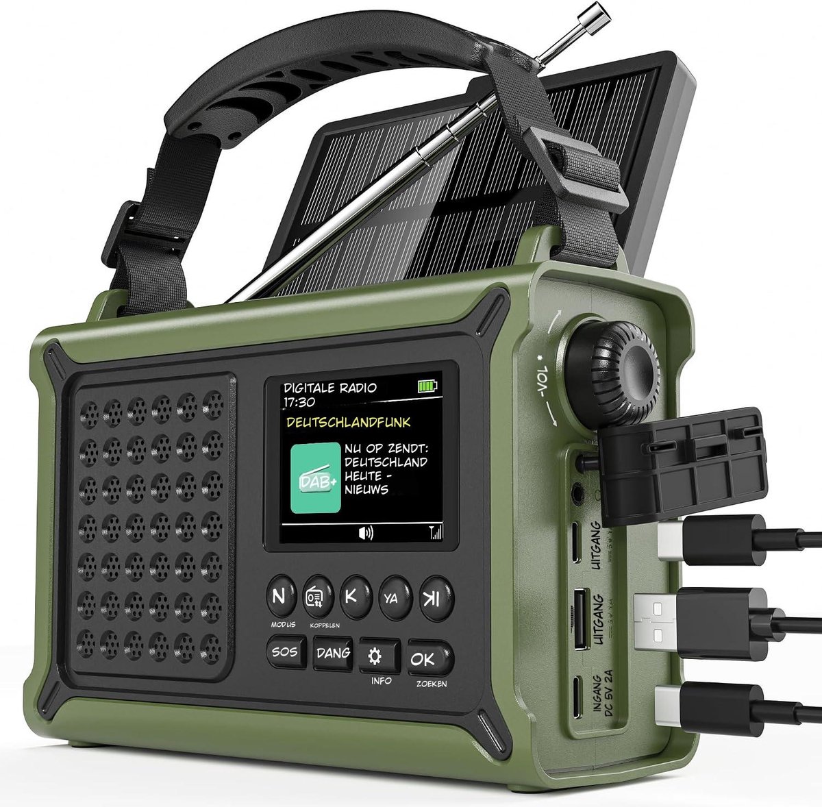 Kavo Noodradio - LED Zaklamp - Draagbare Radio op Zonne Energie - Bosgroen - 17cm x 7cm x 12cm