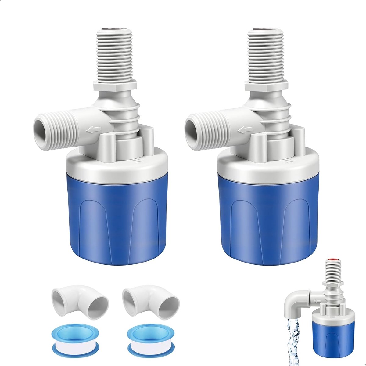 Automatische vlotterkraan, 2 sets 1/2"-kleppen voor waterpeilregeling, zwembadvlotter voor boveninlaat, accessoire voor besturingssysteem voor besproeiing, vijvers, landbouw, aquaria en drinkbakken