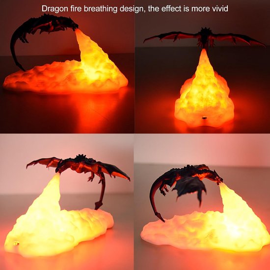 3D Draken Boekenplanklamp - Vuurspuwende Vliegende Draak - Rode LED-Vlamgloed - USB-Oplaadbaar - 800mAh - Touchbediening - 8-10 Uur - Fantasy Decoratie voor Boekenkast, Bureau & Kinderkamer — afbeelding 3
