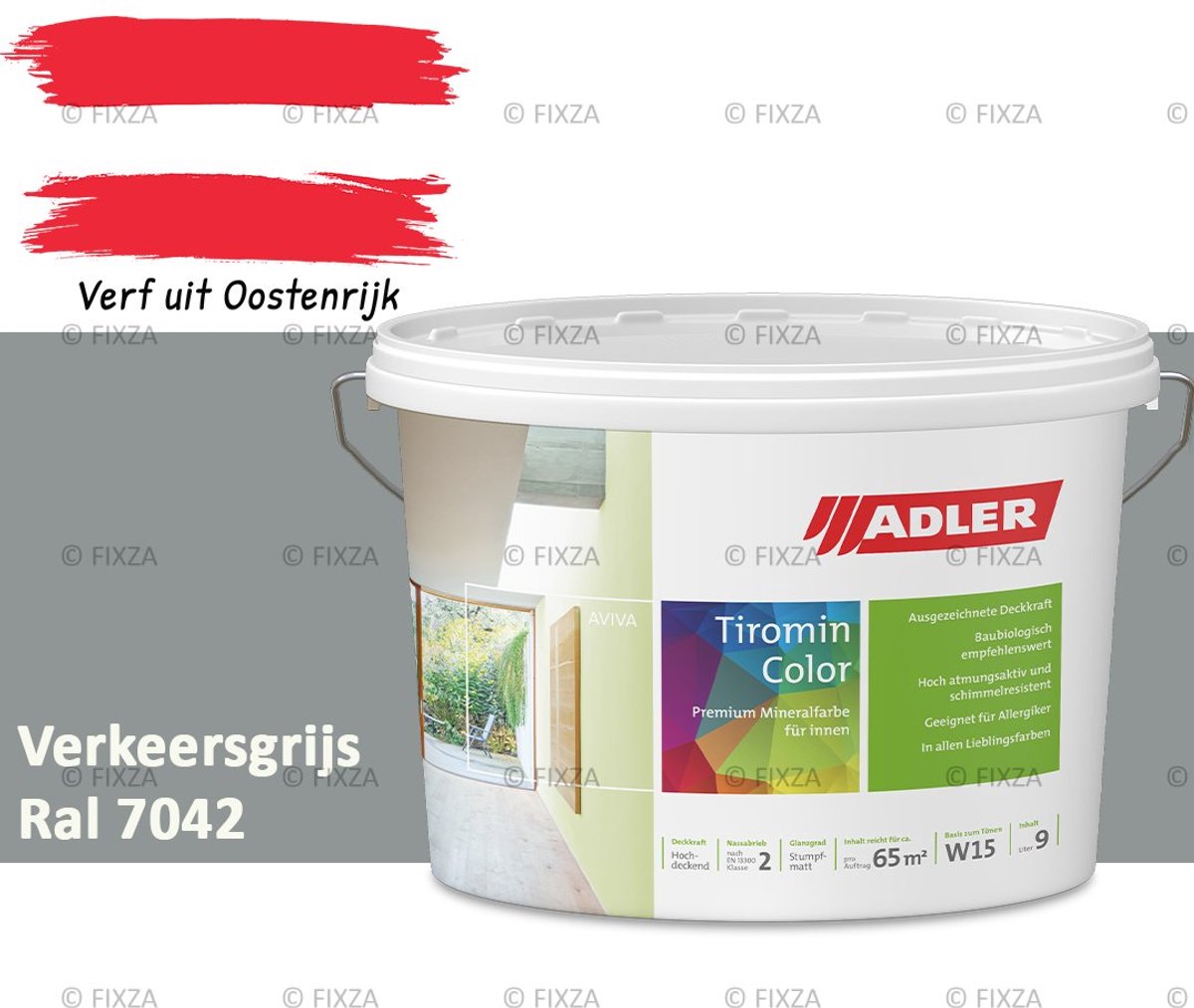 ADLER Aviva Tiromin-Color Silicaat Muurverf Binnen – 1 Liter – RAL 7042 Verkeersgrijs A, Hoogdekkende & Ademend – Ecologische Schimmelwerende Wandverf