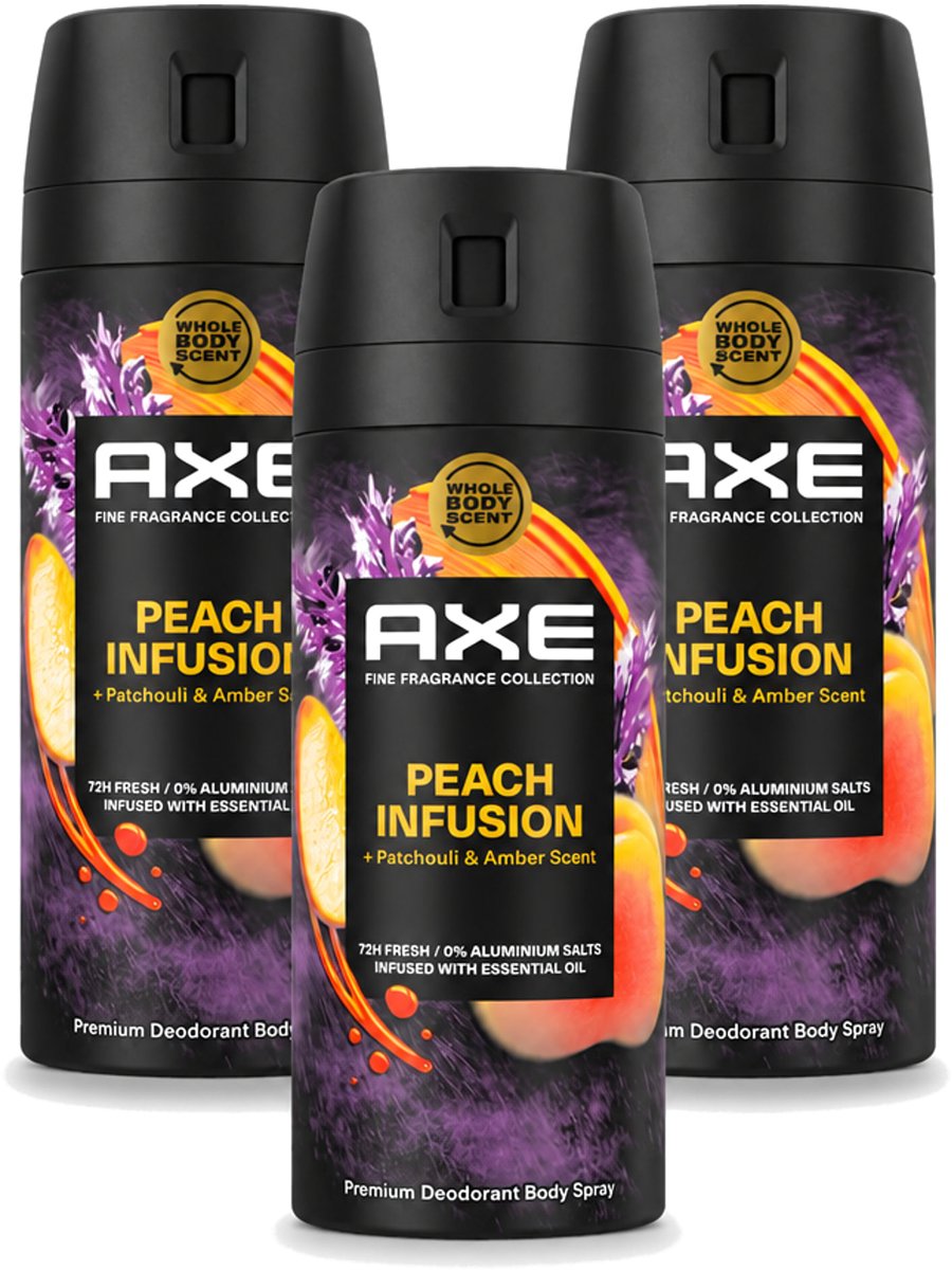3 x Axe – Deodorant – Peach Infusion – 150 ml - Voordeelverpakking - 3 stuks