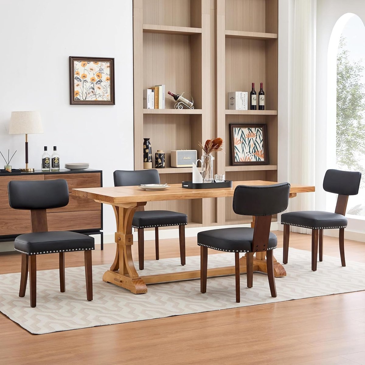 Eetkamerstoelen Set van 4 - Zwart Linnen Stoelen Hout & Nagels 120kg