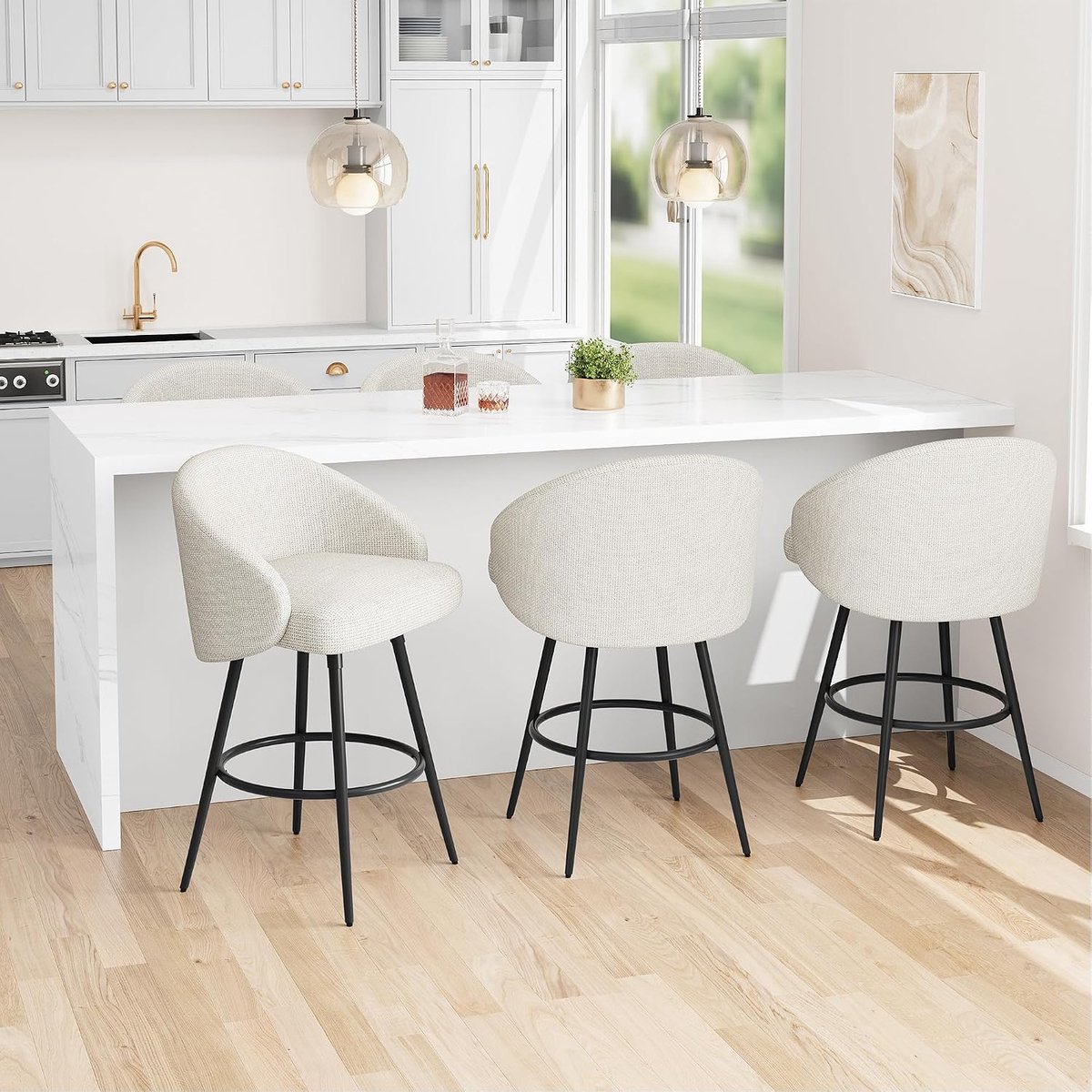 Draaibare Barkrukken Set van 6 - 65 cm Barstoelen Wit Metaal 159kg