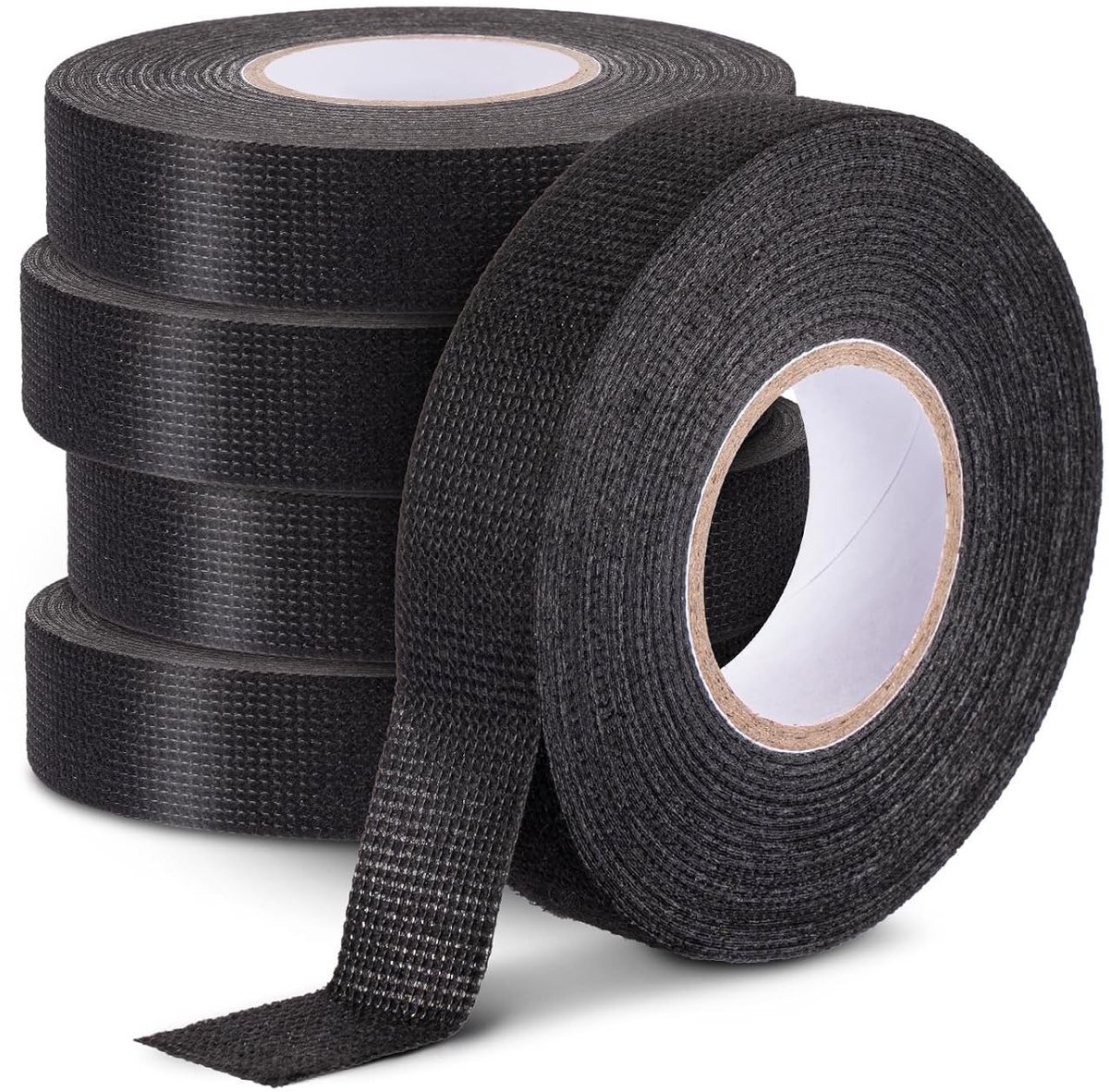 Set van 5 Zwarte Isolatietape - Textiel- en Sealtape voor Auto, Huishouden en Elektrische Kabels - 15 m x 19 mm