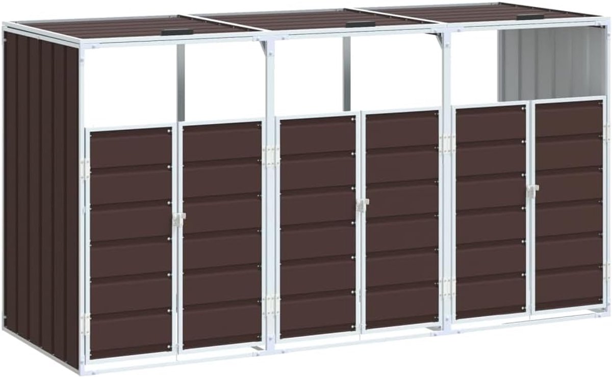 Vuilniscontainerbox voor 3 tonnen, bruin, 216 x 81 x 115 cm, staal