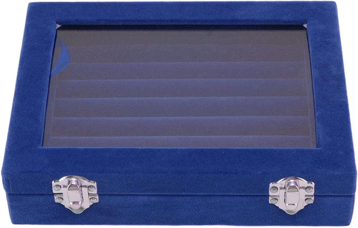 Jewelry Display Box, 7 Slots Ring Earrings Showcase Velvet Display Case Box Organizer Velvet Jewelry Drawer Cufflink - ShopVlot