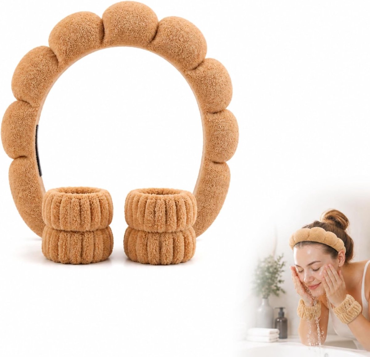 SPA-hoofdband met armbanden, zachte spons en chenille, absorberend, elastisch, antislip, gezichtsverzorging, make-up - ShopVlot