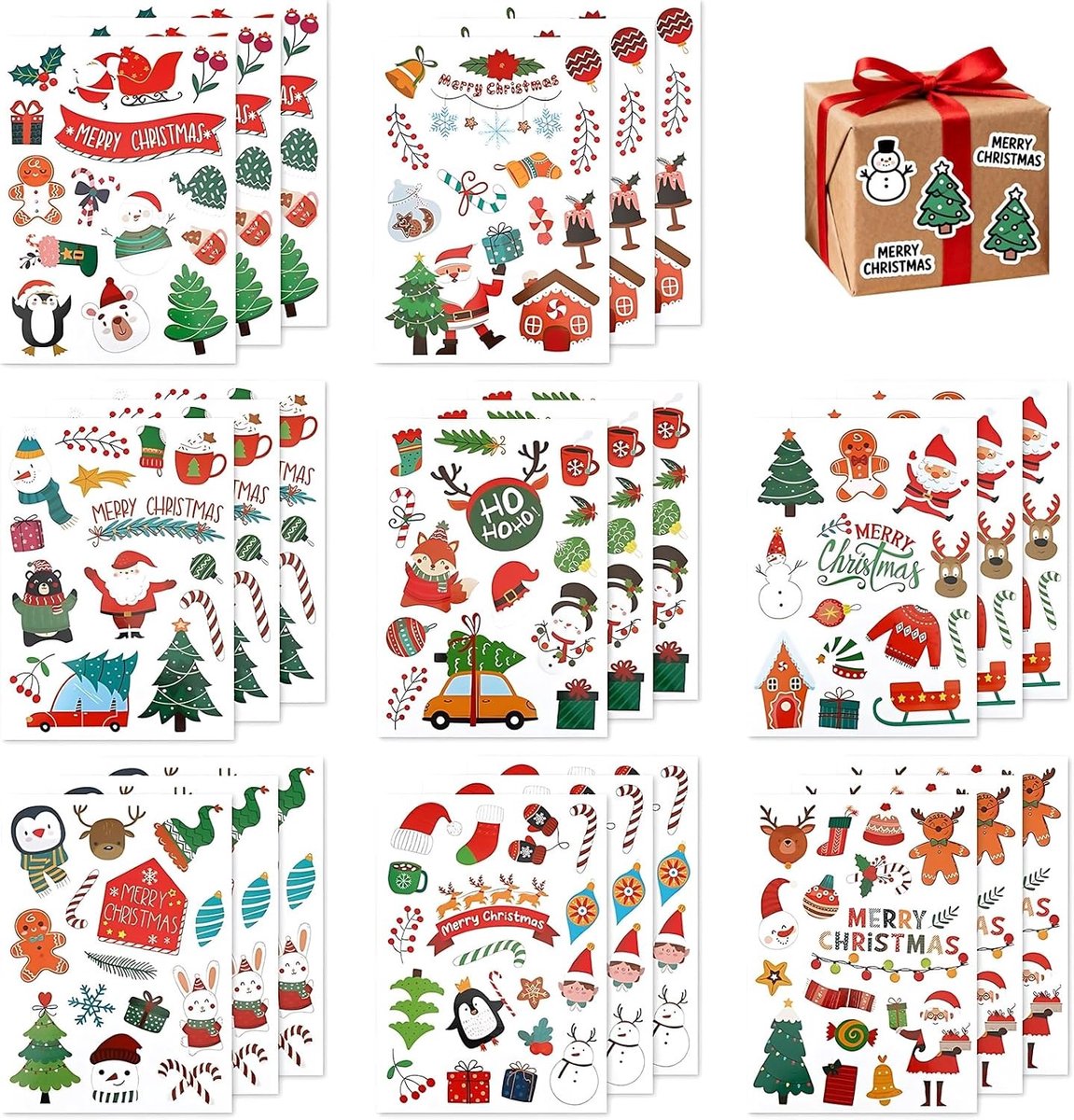 Grote set van 339 Vrolijke Kerststickers – Zelfklevende Decoratie Stickers met Kerstfiguren
