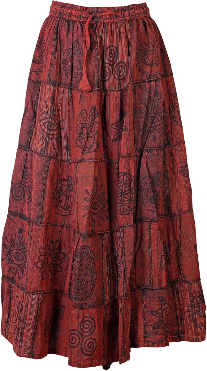 Ezhippie Women's Boho Long Skirt, Patchwork Hippie Design, Cotton - ShopVlot