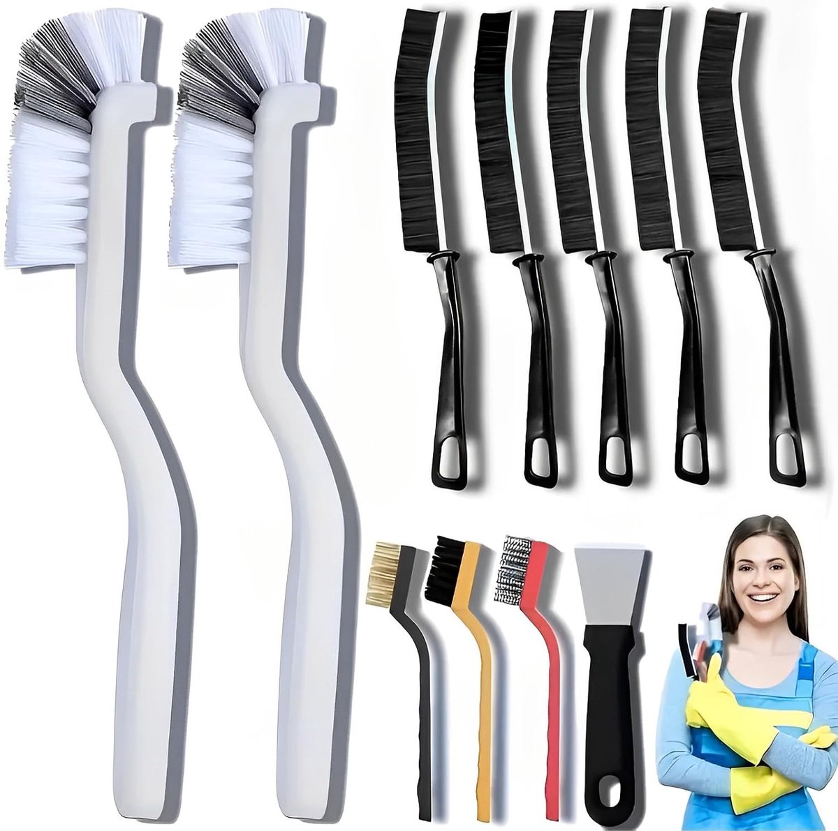 11 Pcs Grout Brush, Hard Bristle Corner Cleaning Brush, Joint Brush for Bathroom, Grout Cleaning Brush, Grout Cleaning - ShopVlot