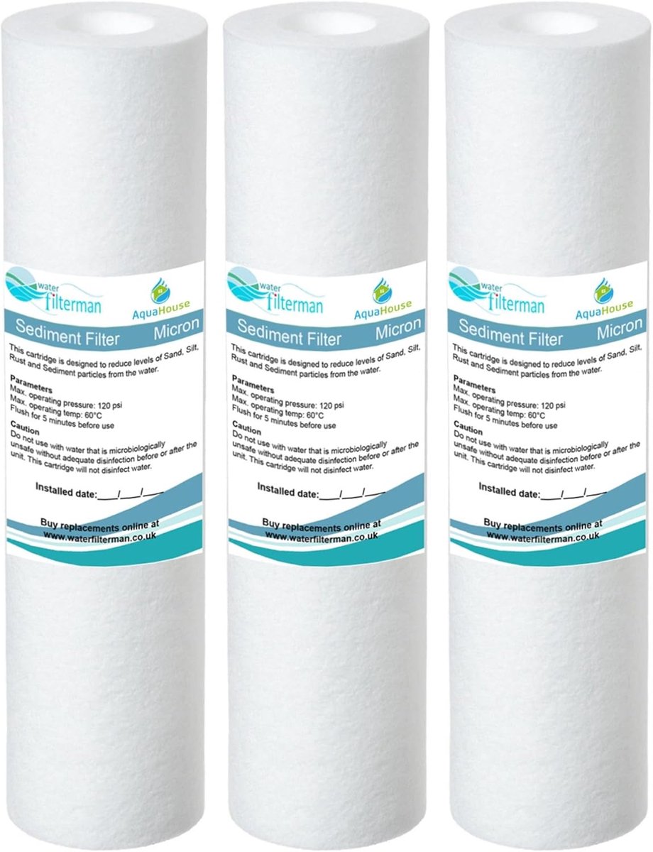 3X AquaHouse 10" sediment waterfilterpatroon voor omgekeerde osmose, watergevoede pool en deeltjessiltratie, past op - ShopVlot