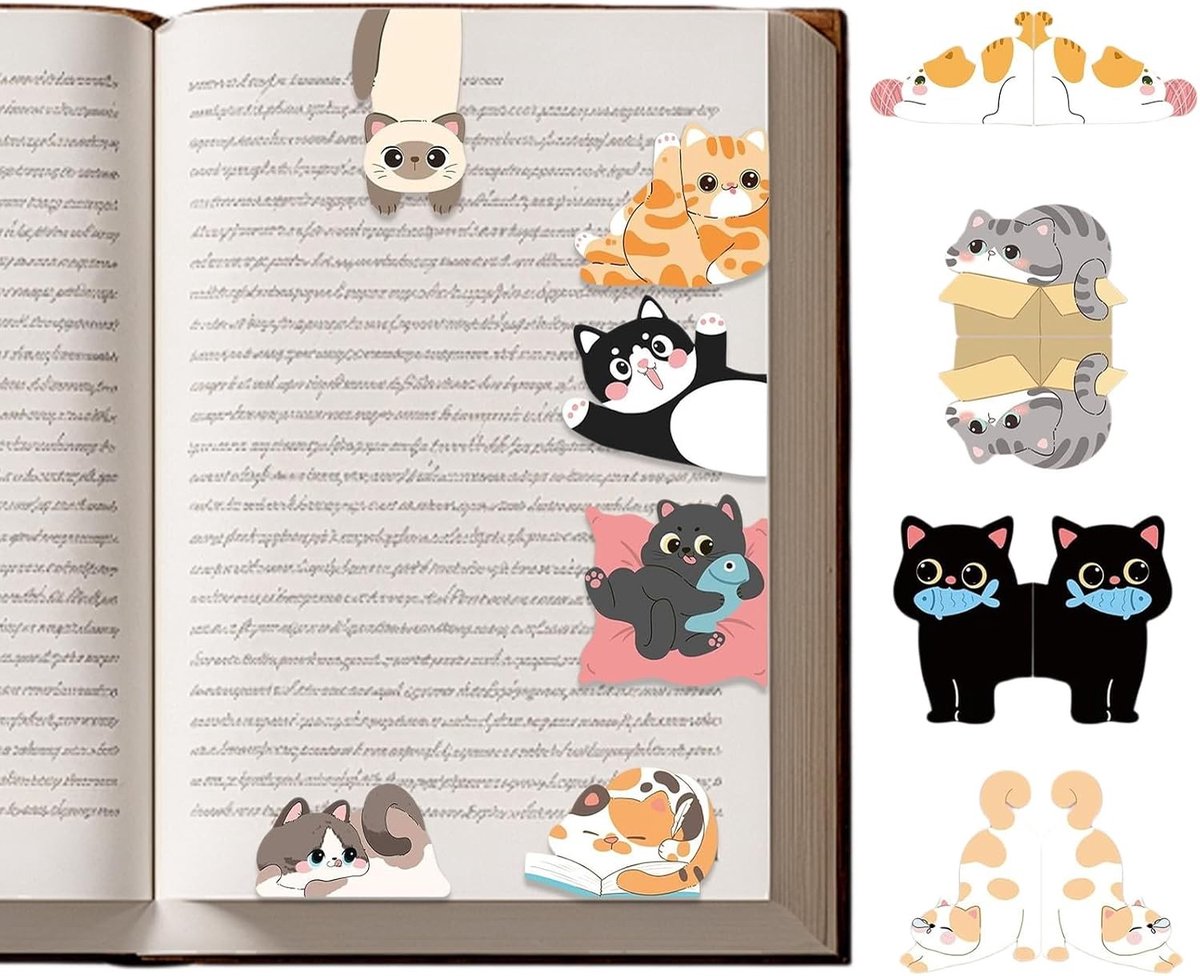 Set van 10 Schattige Magnetische Boekenleggers voor Kattenliefhebbers, Perfect Cadeau voor Lezers en Studenten