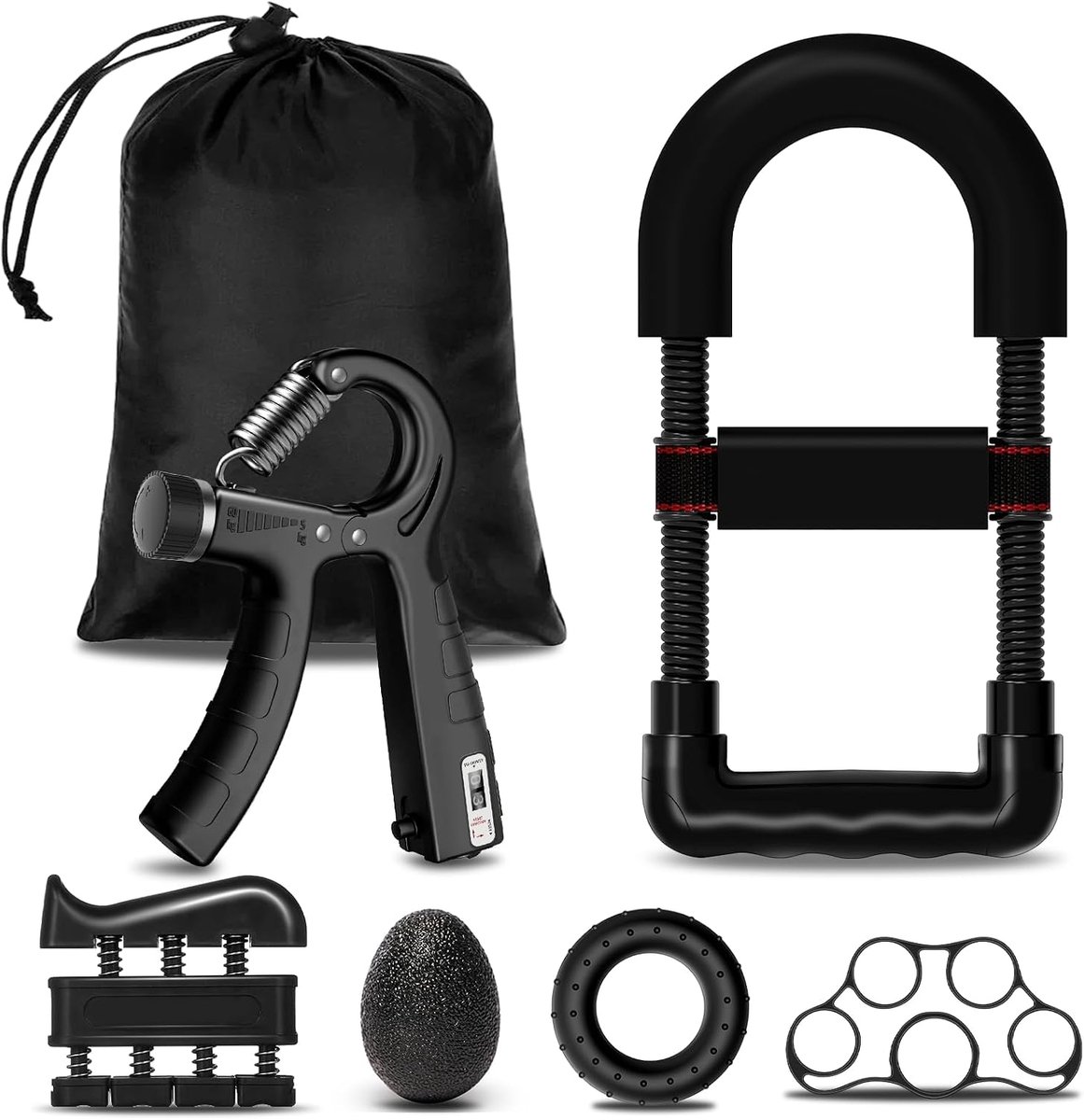 DEPAR 6-delige handtrainingsset, instelbare weerstand 5-60 kg, greepkracht, onderarmtrainer, vingertrainer, onderarm - ShopVlot