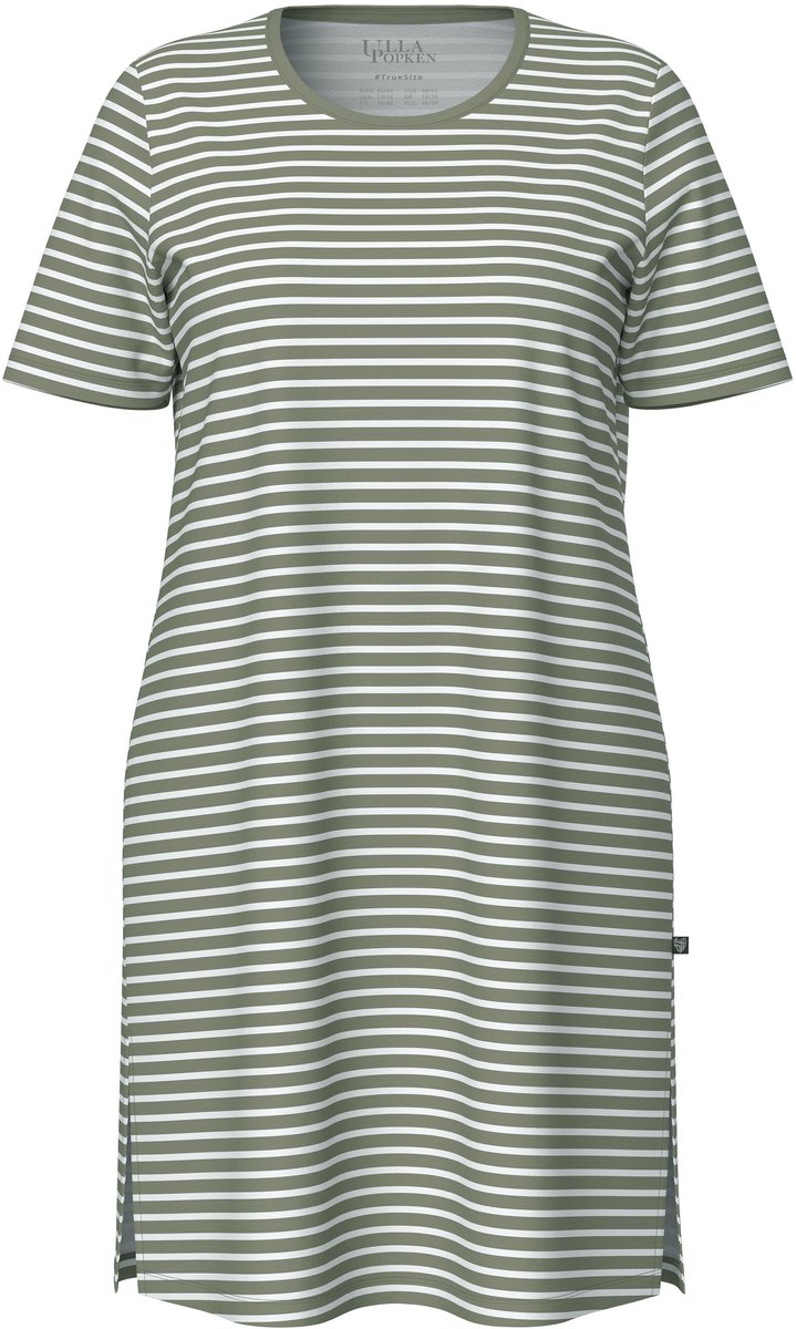 Ulla Popken - Dames - Bigshirt strepen ronde hals korte mouwen biologisch katoen - Olijfgroen - Maat 42+
