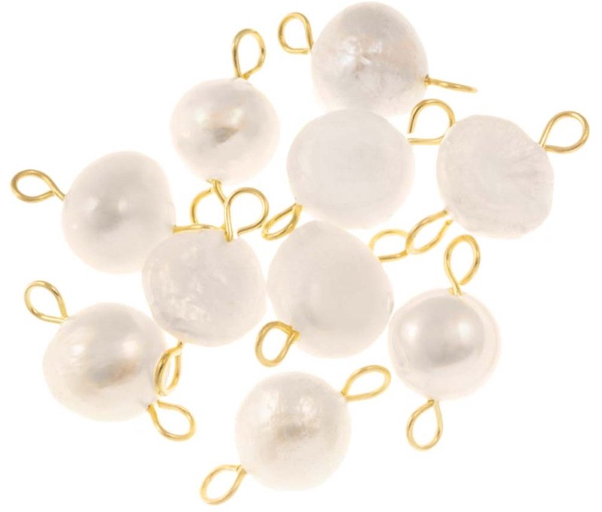 Tussenstuk Zoetwaterparel (14 - 15 x 7.5 - 9 mm) White-Goud (10 Stuks)
