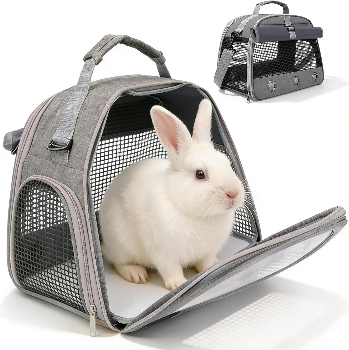 Draagbare Transporttas voor Kleine Huisdieren met Transparant Venster en Matras - Geschikt voor Katten, Honden, Konijnen en Cavia's (Grijs)