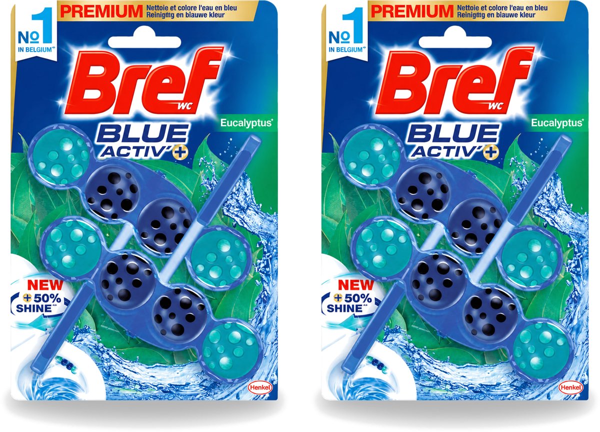 2 x Bref WC - Blue Activ' - Toiletblok - Eucalyptus - 2 Blokken - Voordeelverpakking - 2 stuks