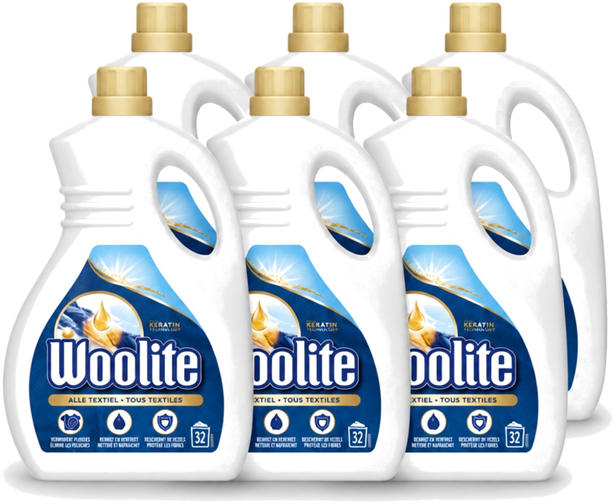 6 x Woolite Textile - Vloeibaar Wasmiddel - Met Keratine - Textiel Was - 32 Wasbeurten - 1,9L - Voordeelverpakking - 6 stuks