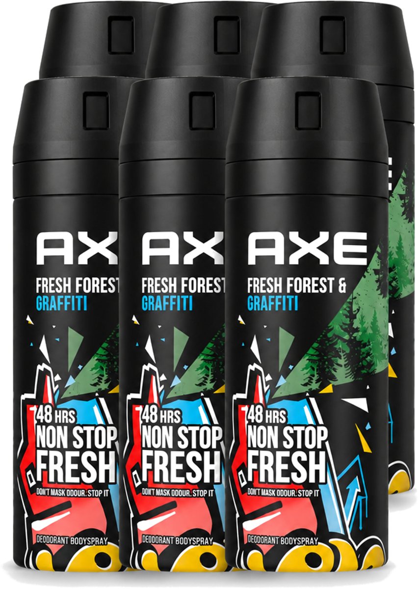 6 x Axe - Deodorant Bodyspray - 48hrs Fresh - Fresh Forest & Graffiti - 150 ml - Voordeelverpakking - 6 stuks