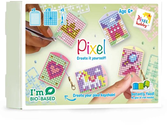Set de 5 porte-clés pixelmédaillons Pixel hobby, thème princesse, couleurs pastel. Âge 6+.