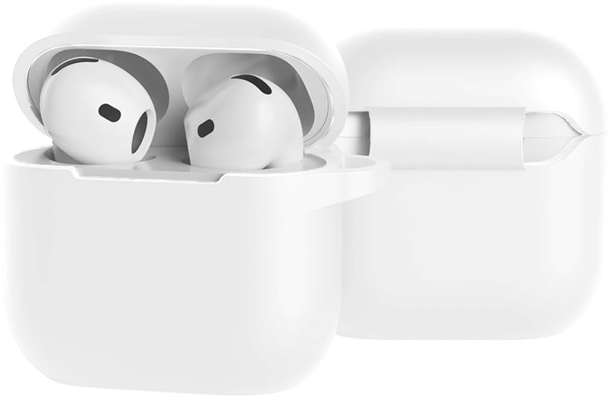 Case - Geschikt voor Apple AirPods 5 - Siliconen Hoes met Clip - Silicone Hoesje Cover - Wit