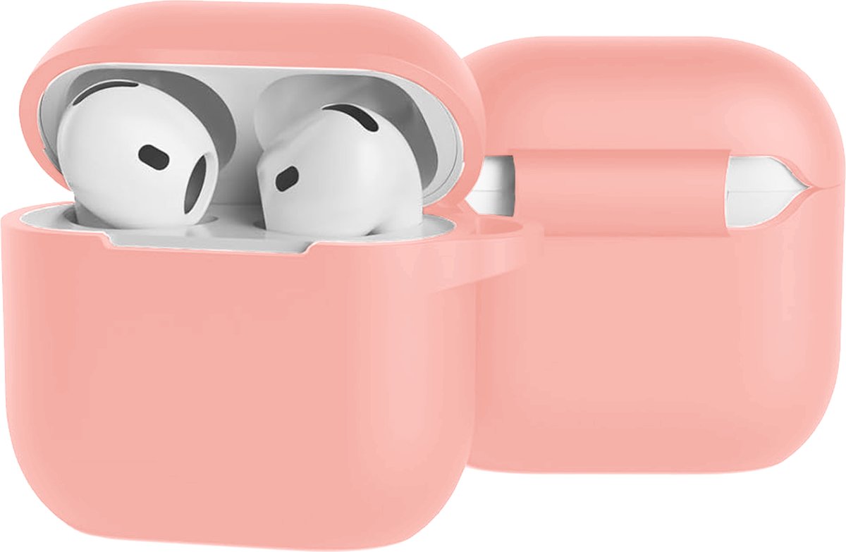Case - Geschikt voor Apple AirPods 5 - Siliconen Hoes met Clip - Silicone Hoesje Cover - Lichtroze