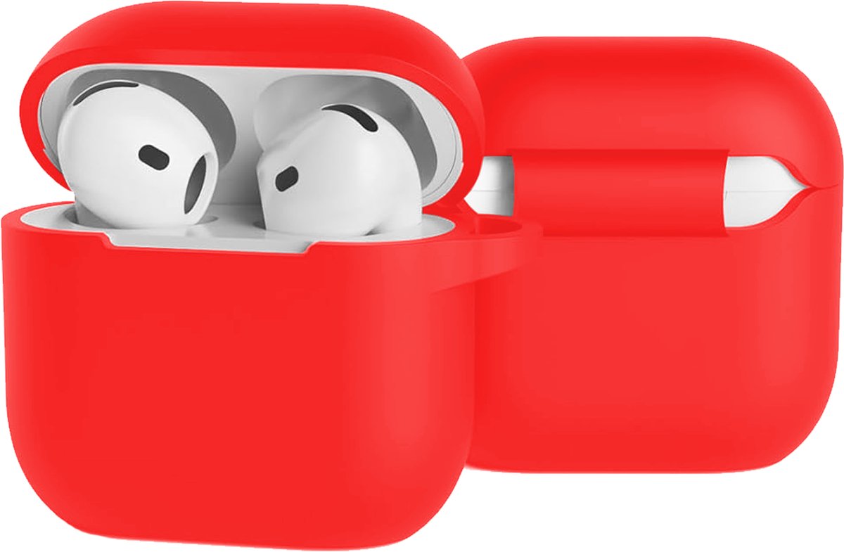 Case - Geschikt voor Apple AirPods 5 - Siliconen Hoes met Clip - Silicone Hoesje Cover - Rood