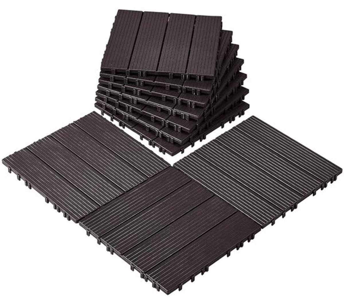 In elkaar grijpende dektegels - Buitenvloertegels - Voor terras en balkon - Waterdicht - Weerbestendig - 30 x 30 cm - Donkerbruin