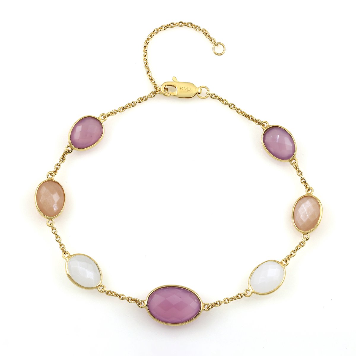 Cavill - Zilveren Armband 925 Sterling Zilver Verguld - Lavendel Chalcedoon Fancy Schaakbord 12,06 ct - Maansteen Elegant - Dames Sieraden