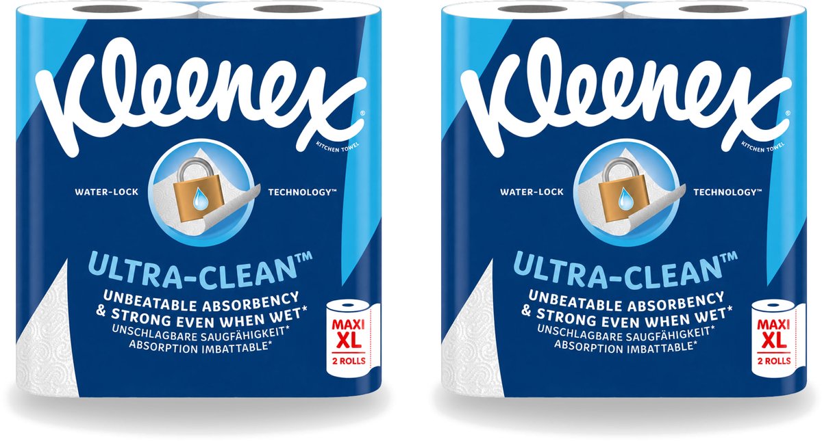 2 x Kleenex - Keukenpapier - Ultra Clean - Maxi XL - Absorberend - 2 Rollen - Voordeelverpakking - 2 stuks