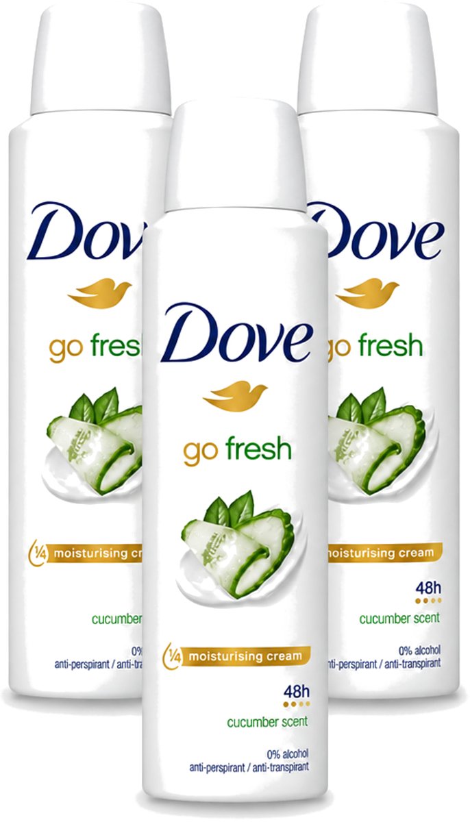 3 x Dove Go Fresh - Deospray - Komkommer - 150 ml - Voordeelverpakking - 3 stuks