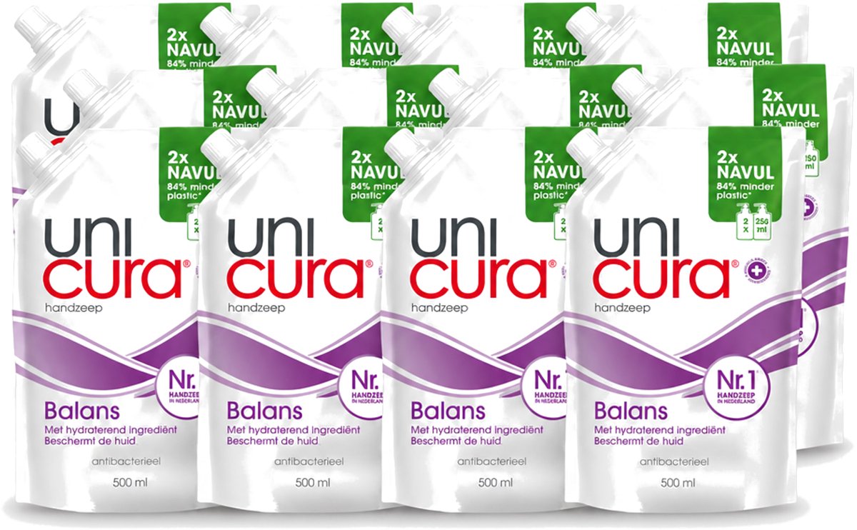 12 x Unicura – Vloeibare Handzeep Navulling – Balans – 500 ml - Voordeelverpakking - 12 stuks