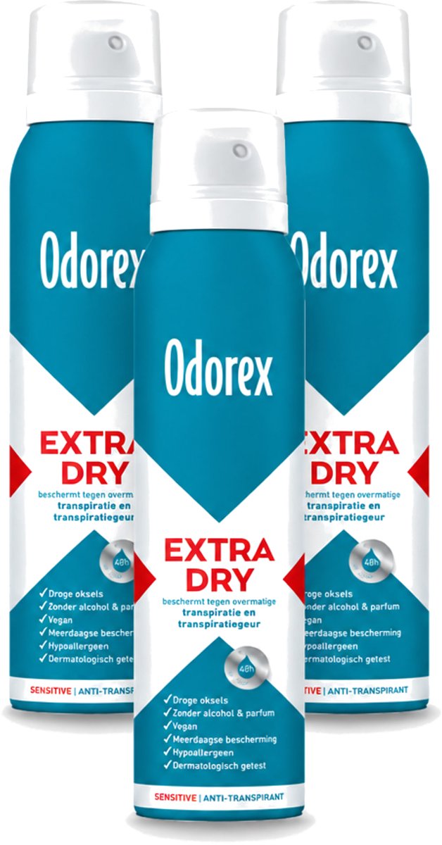 3 x Odorex – Anti-transpirant spray – Extra Dry Sensitive – 150 ml - Voordeelverpakking - 3 stuks