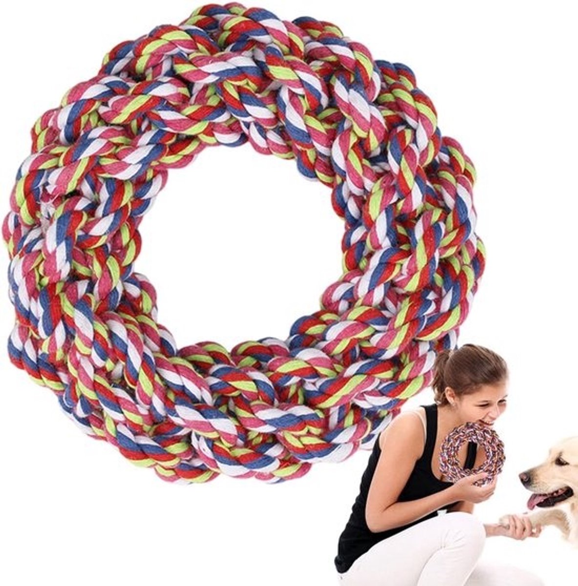 Hondenspeelgoed - Touw - Kauwspeelgoed - Voor honden - Interactief spelen - Robuust katoen - 20 cm