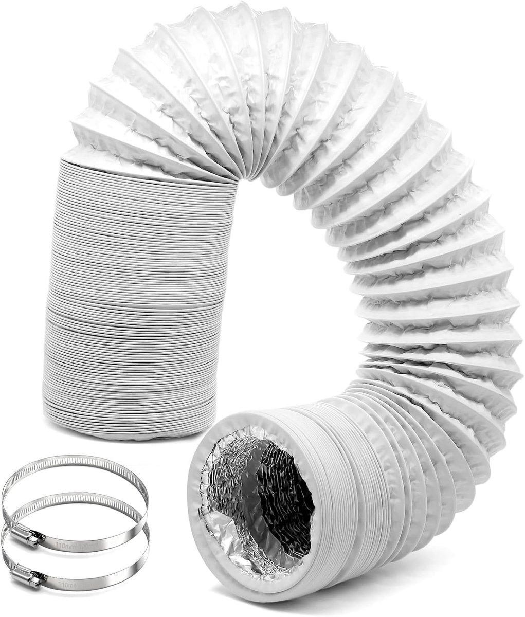 3 meter afvoerslang voor droger, diameter 100 mm, ventilatiepijp, flexibele aluminium slang, PVC behuizing, uitlaat slang met 2 slangklemmen, ideaal voor ventilatiesystemen en luchtcirculatie
