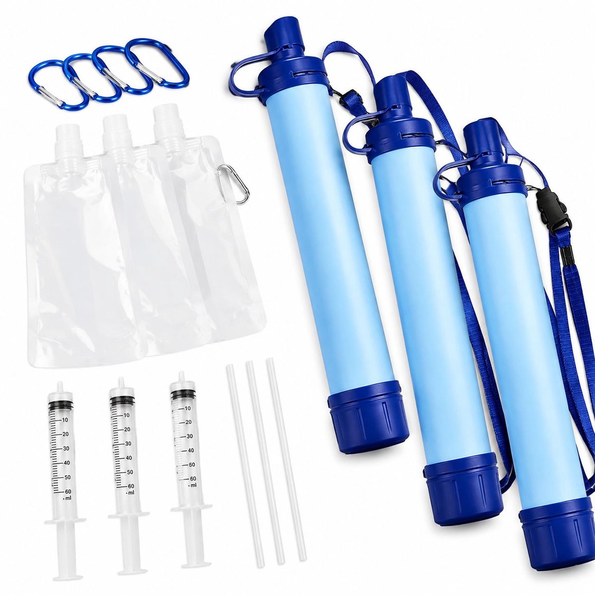 VHV - Waterfilters survival - 3 stuks - Draagbaar - Lichtgewicht, voor wandelen - Waterzuiveringsapparaten - Waterfiltersysteem - tijdens het kamperen