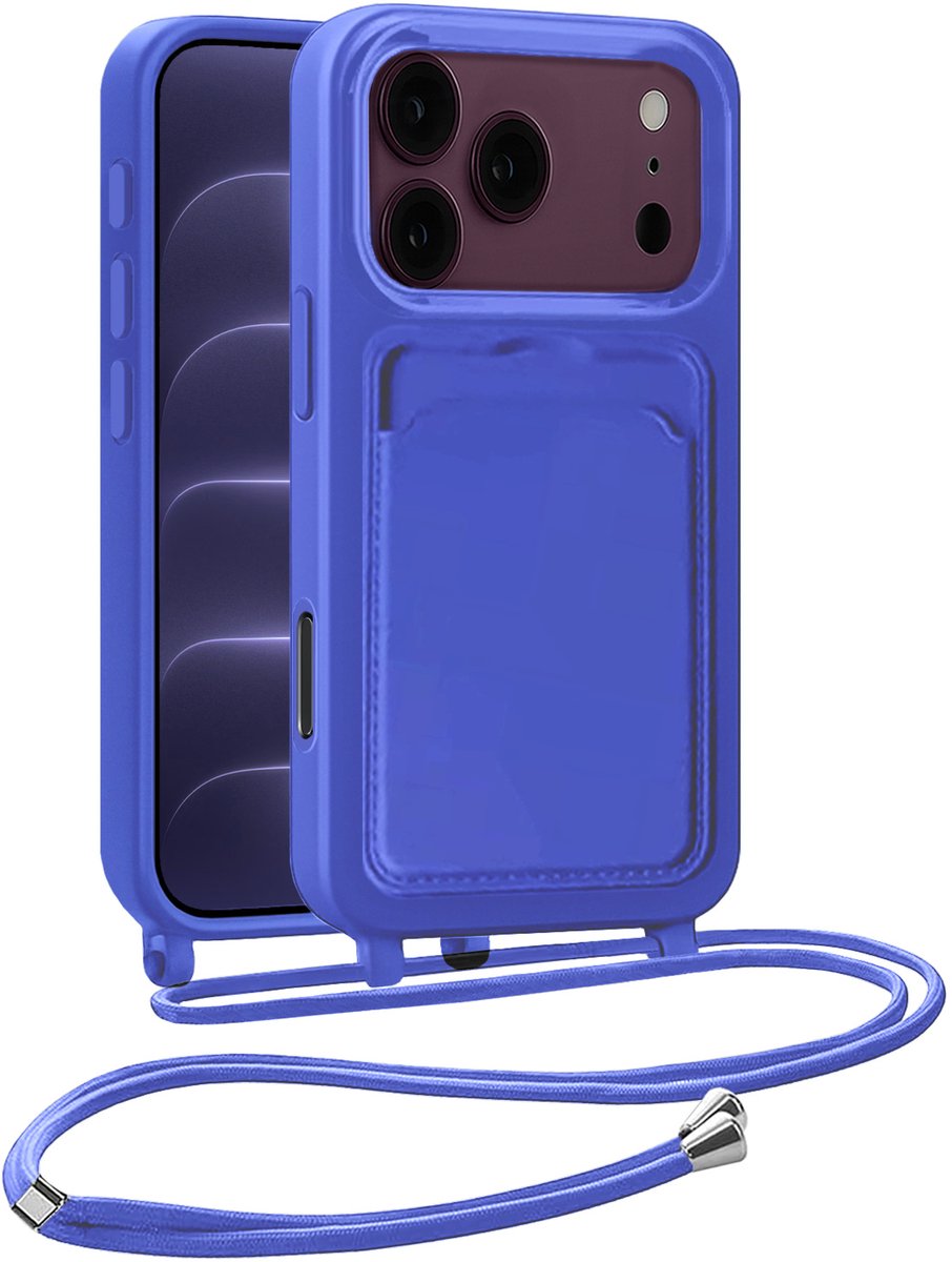 Hoesje Geschikt voor iPhone 18 Pro Max Hoesje Siliconen Case Met Koord - Hoes Geschikt voor iPhone 18 Pro Max Hoesje Backcover Met Telefoonkoord - Telefoonhoes - Felblauw