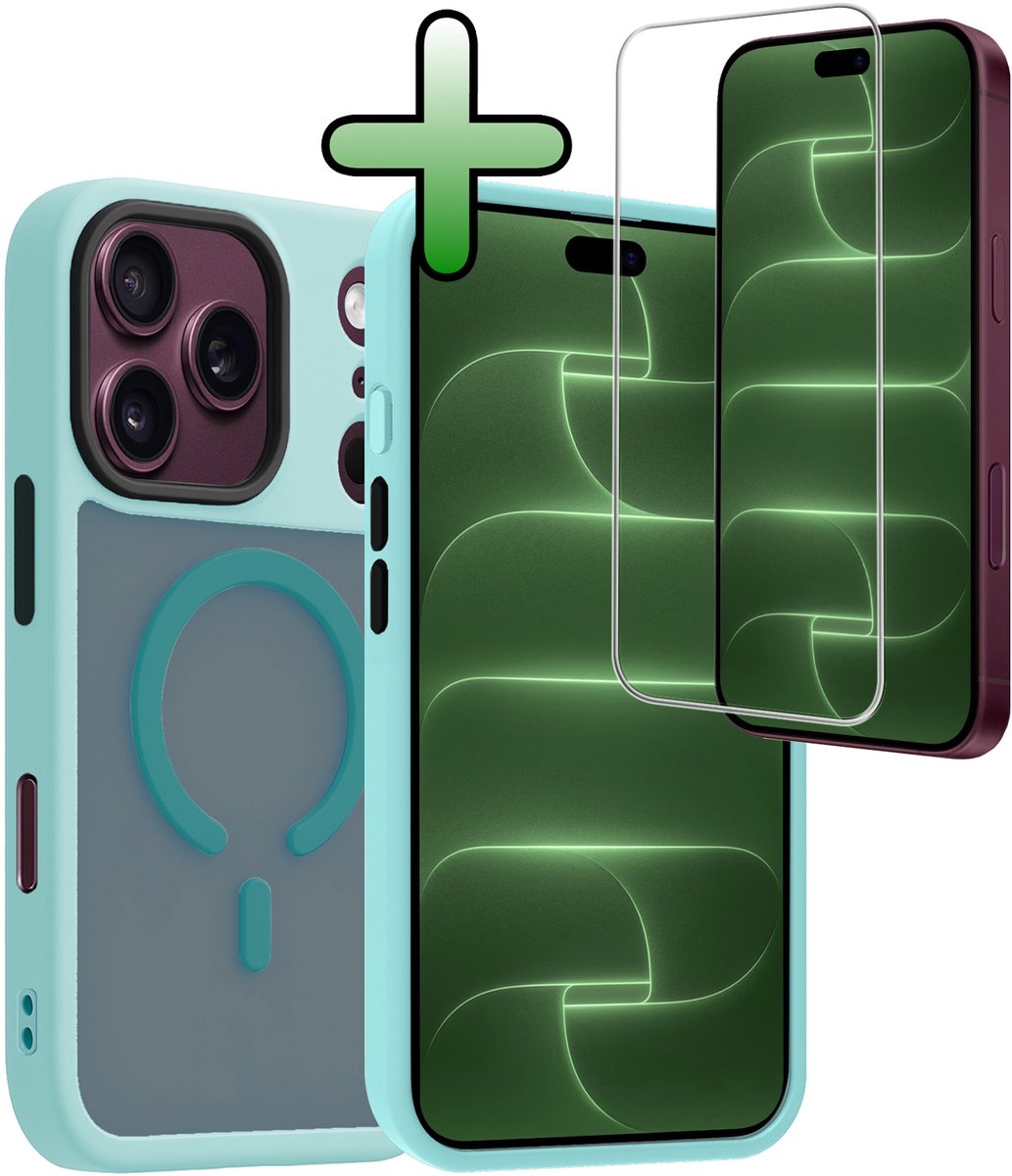 Hoesje Met Screenprotector - Geschikt voor Apple iPhone 18 Pro Max - Magsafe Compatible - Sterk & Shockproof - Back Cover - Shock Proof Case - Telefoon Hoes - Lichtblauw