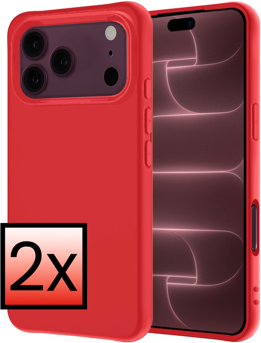 Hoesje - 2 Stuks - Geschikt voor Apple iPhone 18 Pro - Sterk & Shockproof - Case Siliconen - Back Cover - Telefoon Hoes - Rood