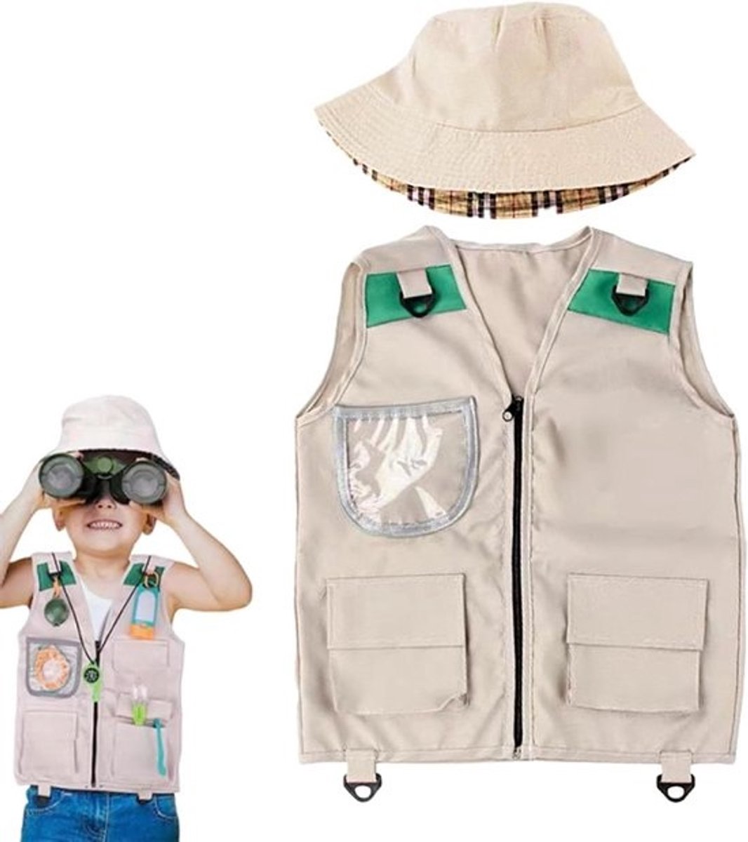 Visvest voor kinderen - Kampeeroutfit met hoed - Voor buitenspelen - Compleet met hoed - 40 x 48 cm - Groen