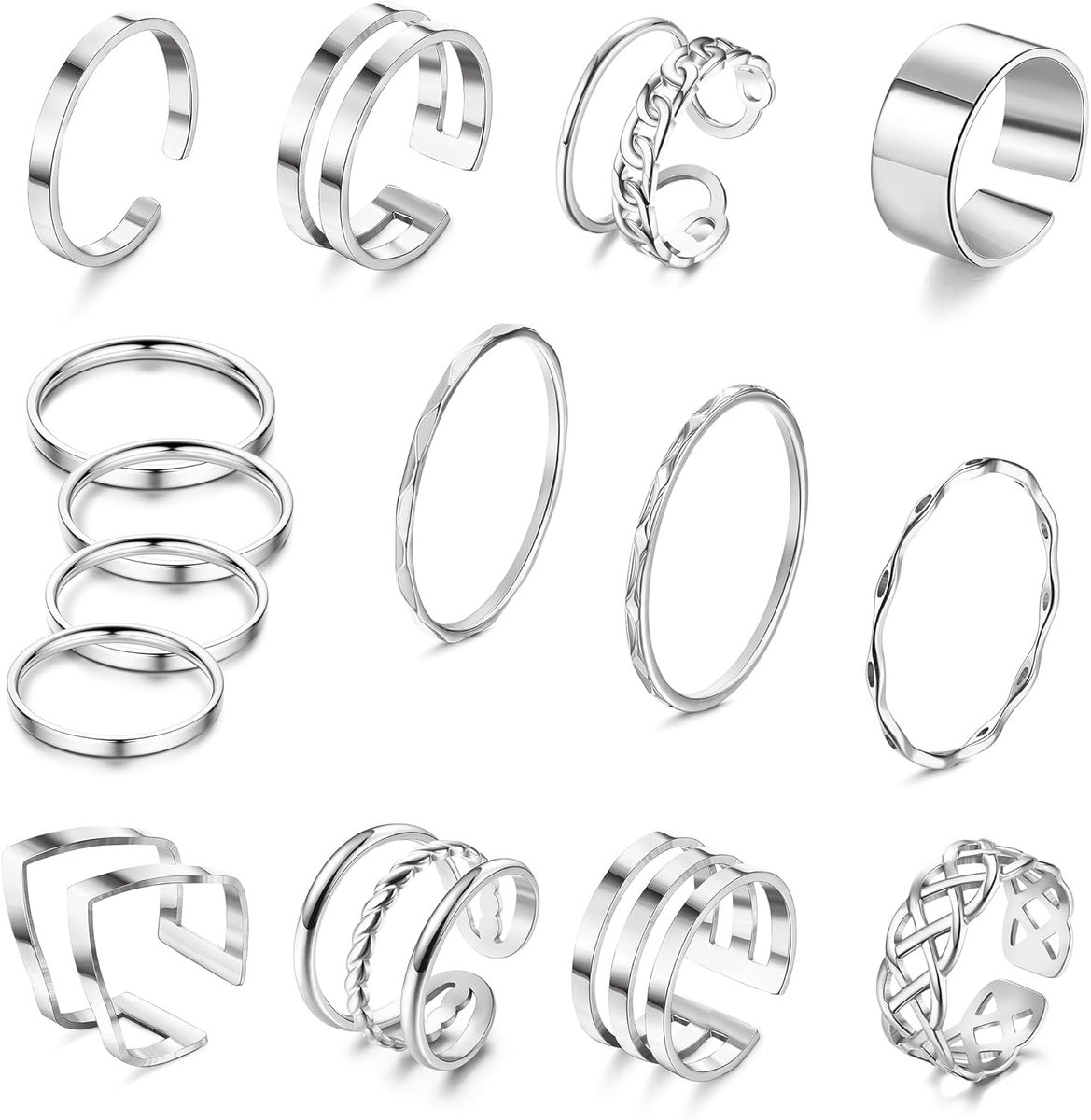 JeweBella 15 Piece Rings Set for Women Stainless Steel Ankle Rings Stackable Open Thumb Rings for Women Trendy - ShopVlot