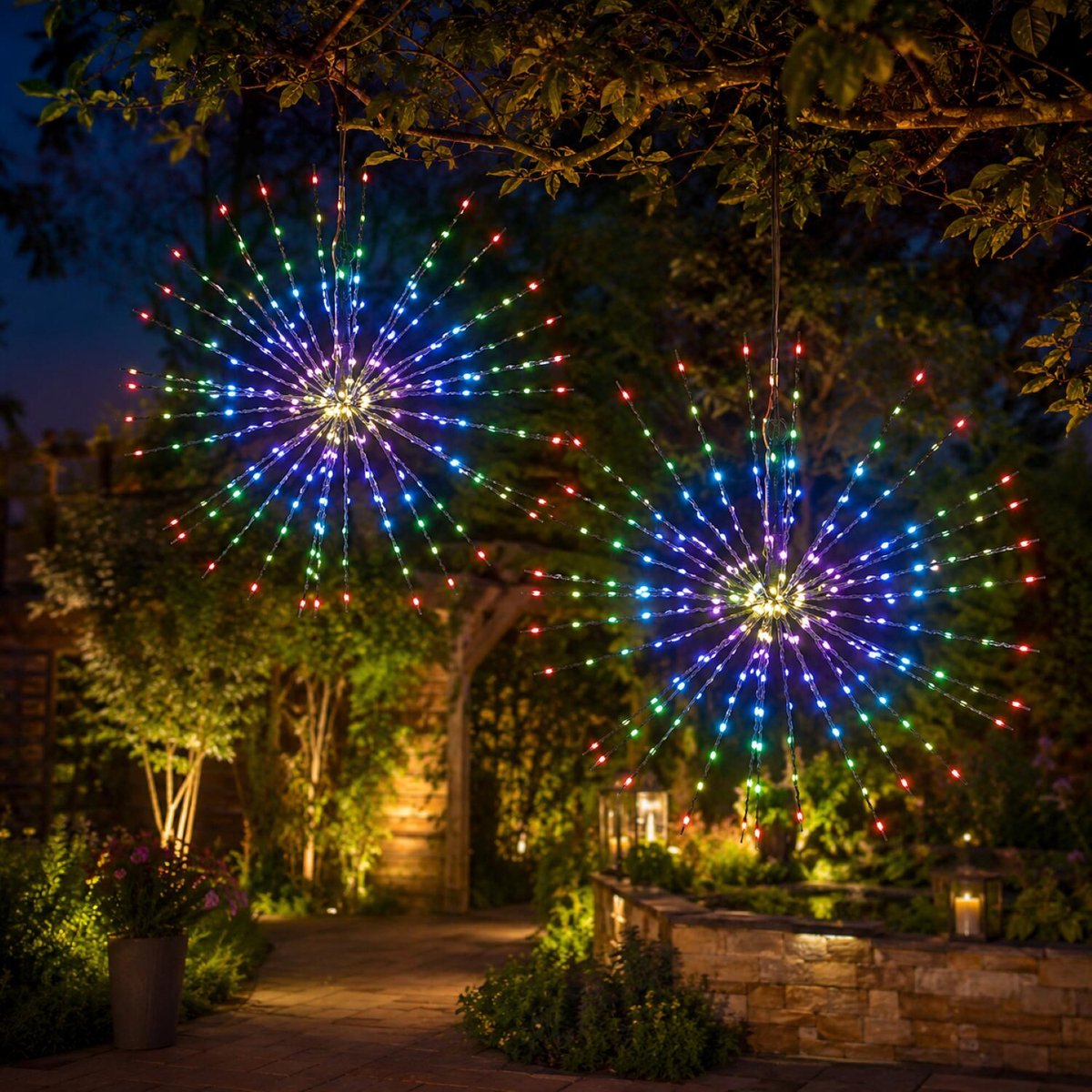 Anna's Collection Kerstverlichting figuur - 2x - vuurwerk bol - D60 cm - gekleurde LED - color changing